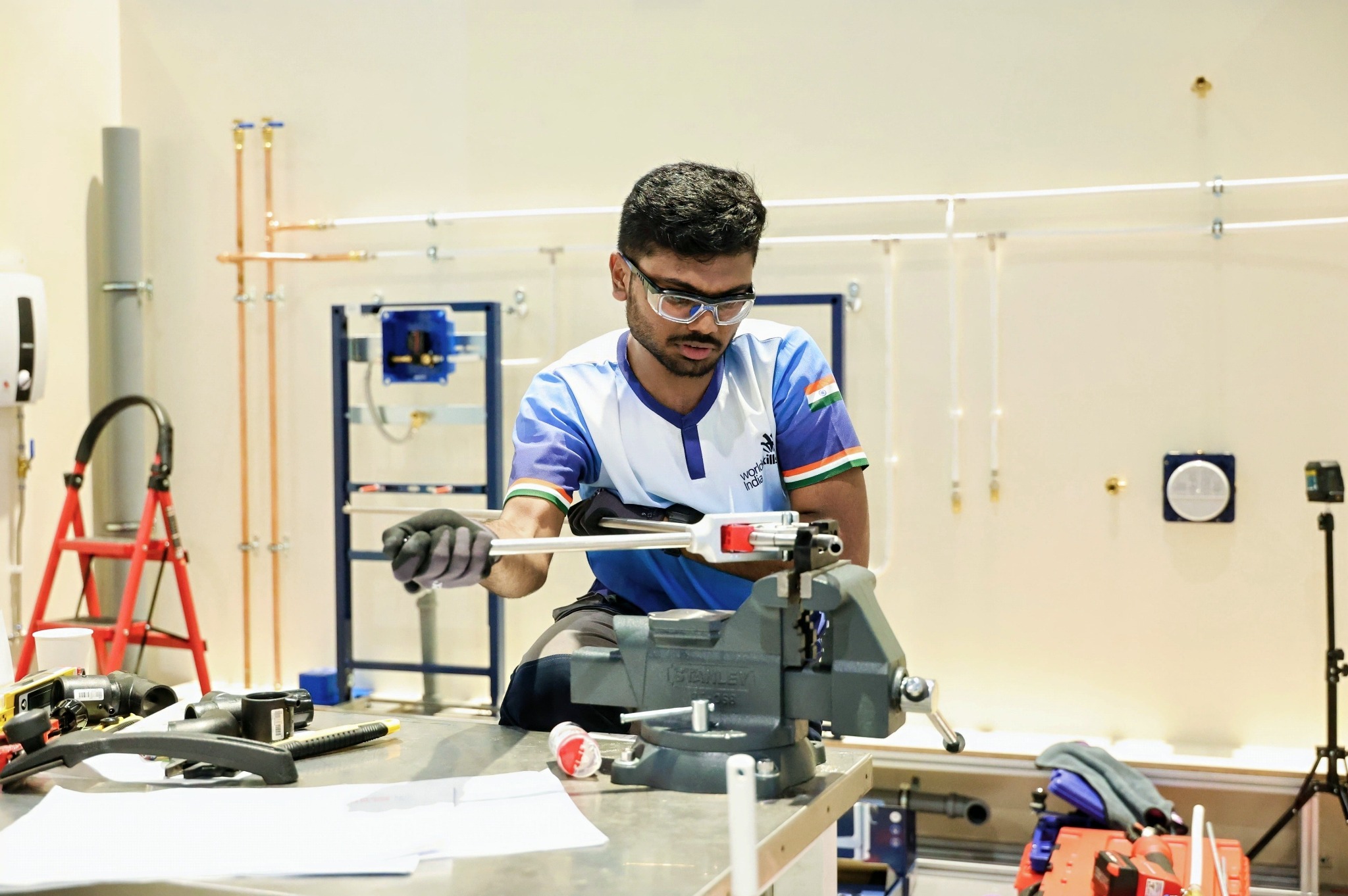 India participant working on pipework at WorldSkills Shanghai 2026